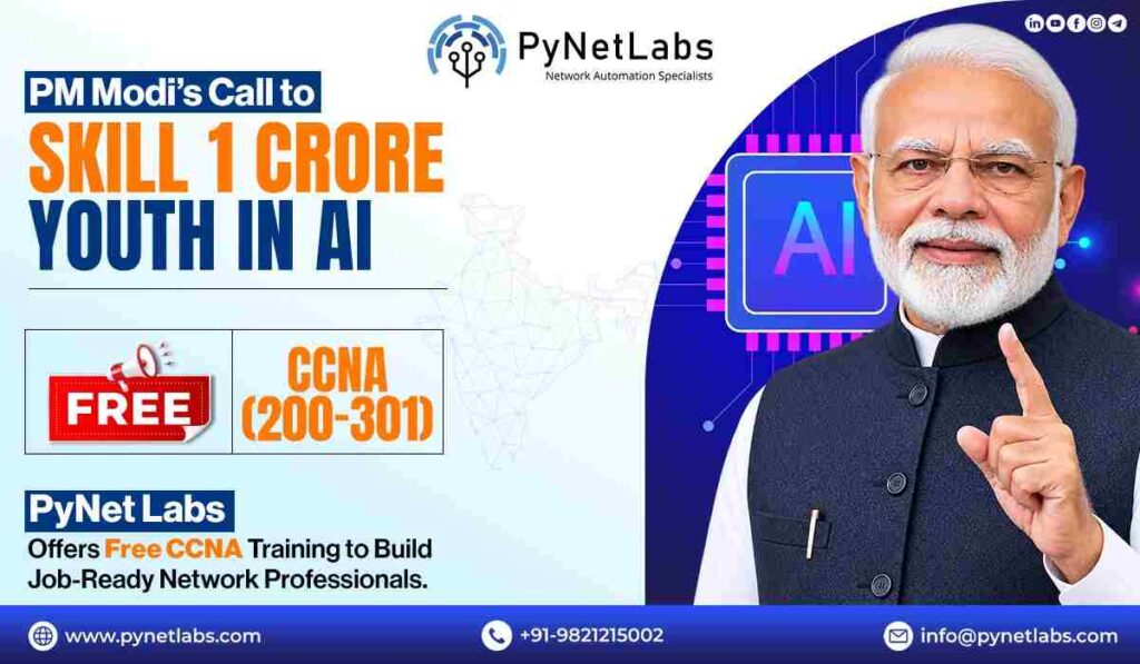 PyNet Labs supporting India's AI skilling initiative by providing free CCNA training to tech professionals.