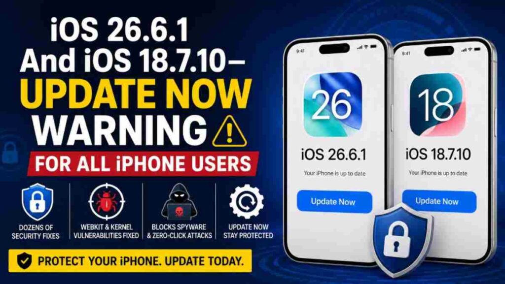 iPhone Users Alert: Apple Releases iOS 26.6.1 and iOS 18.7.10 With Major Security Fixes — Update Now 1 iOS 26.6.1, iOS 18.7.10, Apple Security Update, iPhone Update, WebKit Vulnerability, Kernel Exploit, Cybersecurity, iPhone Spyware