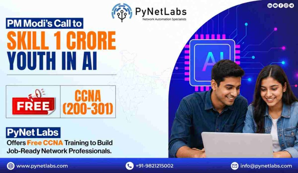 PyNet Labs supporting India's AI skilling initiative by providing free CCNA training to tech professionals.