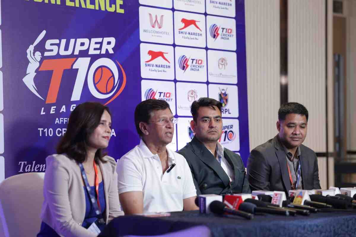 Super T10 League launch event in Mohali with Kiran More and T10 Cricket India Federation leadership