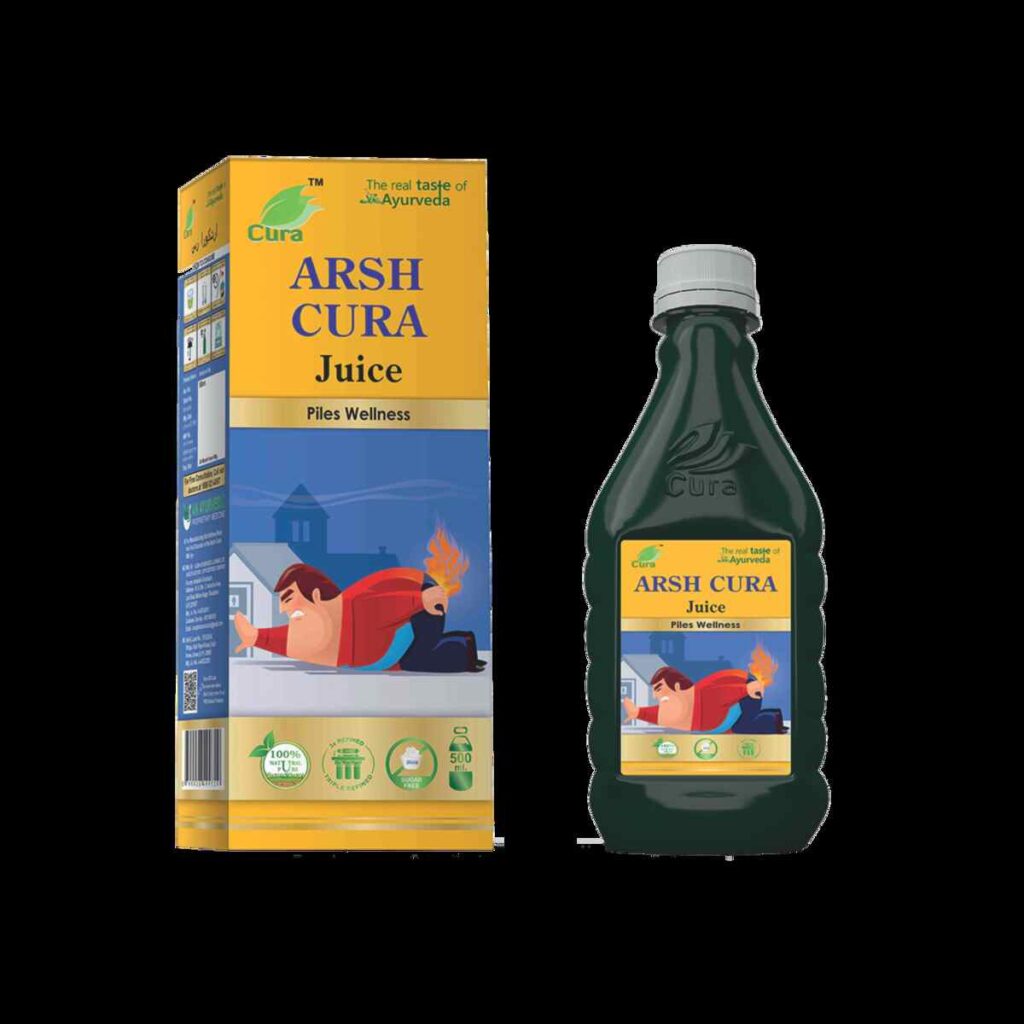 Cura Brings Arsh Cura Online in a Category India Still Does Not Talk About 1 Cura Arsh Cura 500 ml bottle for haemorrhoids and piles care placed on an Ayurvedic wellness background