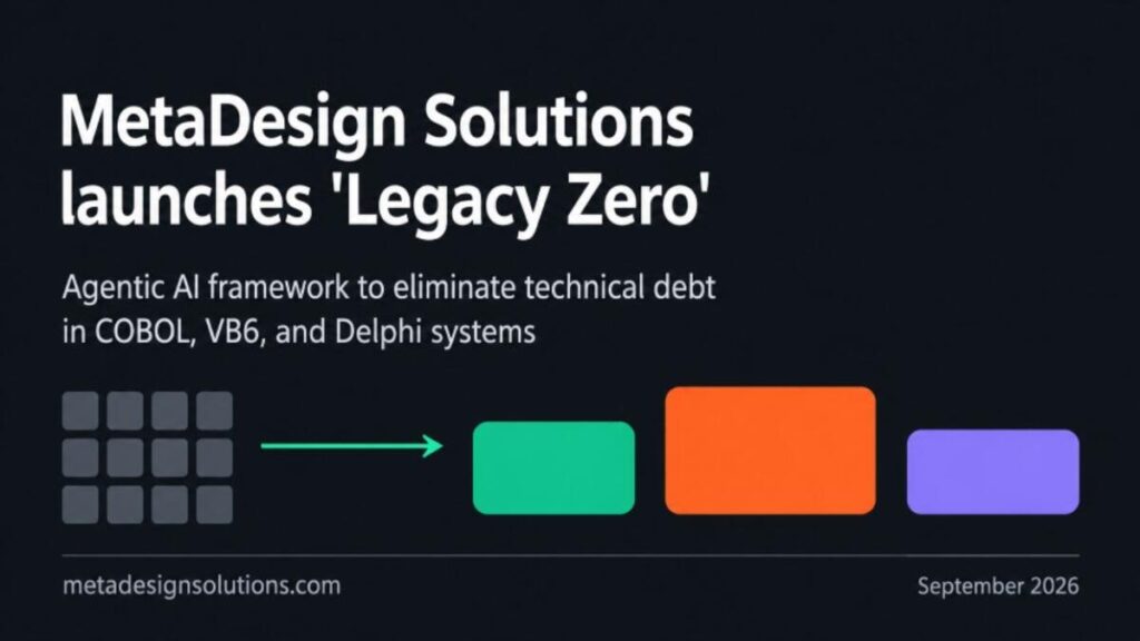 MetaDesign Solutions Launches 'Legacy Zero'— Agentic AI Framework to Eliminate Technical Debt in COBOL, VB6, and Delphi Systems 1 MetaDesign Solutions Legacy Zero autonomous agentic AI framework modernizing COBOL, VB6, and Delphi code into cloud microservices