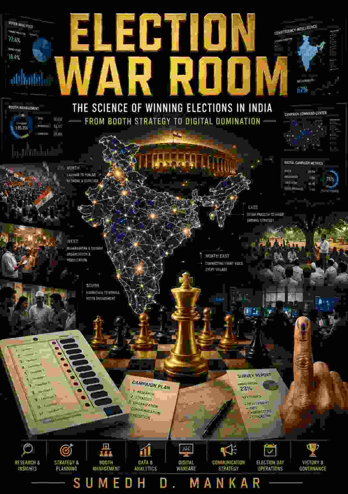 Author and political consultant Sumedh D Mankar holding his book Election War Room